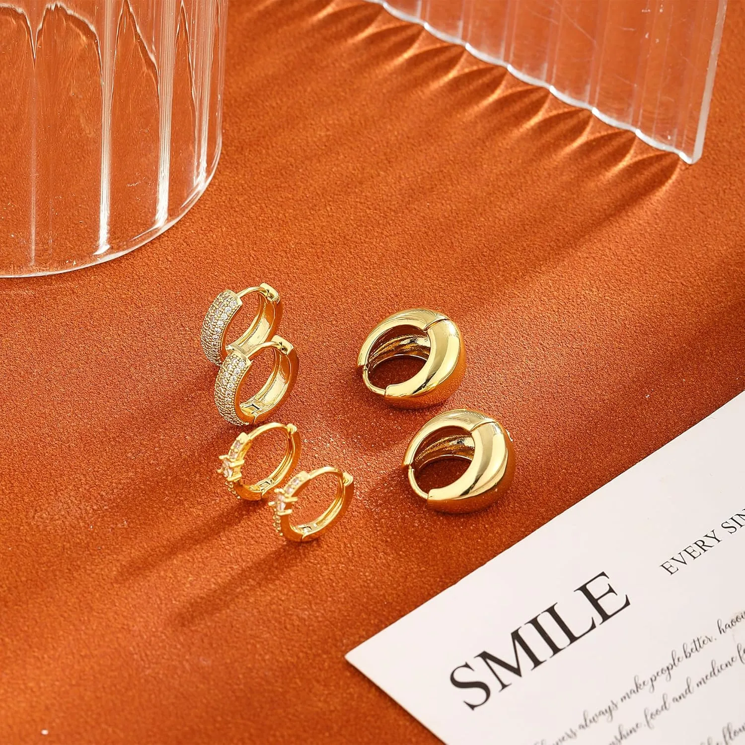 3 Pairs Gold Earrings for Women Dainty Small Gold Earring Set 14K Gold Hoop Earrings Cute Cz Hoop Flat Back Earrings Trendy Earring Gold Jewelry Set Gift