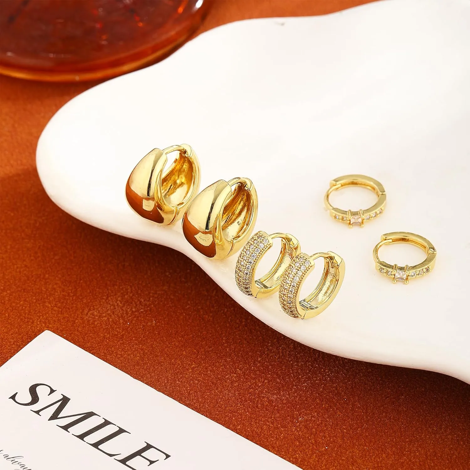 3 Pairs Gold Earrings for Women Dainty Small Gold Earring Set 14K Gold Hoop Earrings Cute Cz Hoop Flat Back Earrings Trendy Earring Gold Jewelry Set Gift