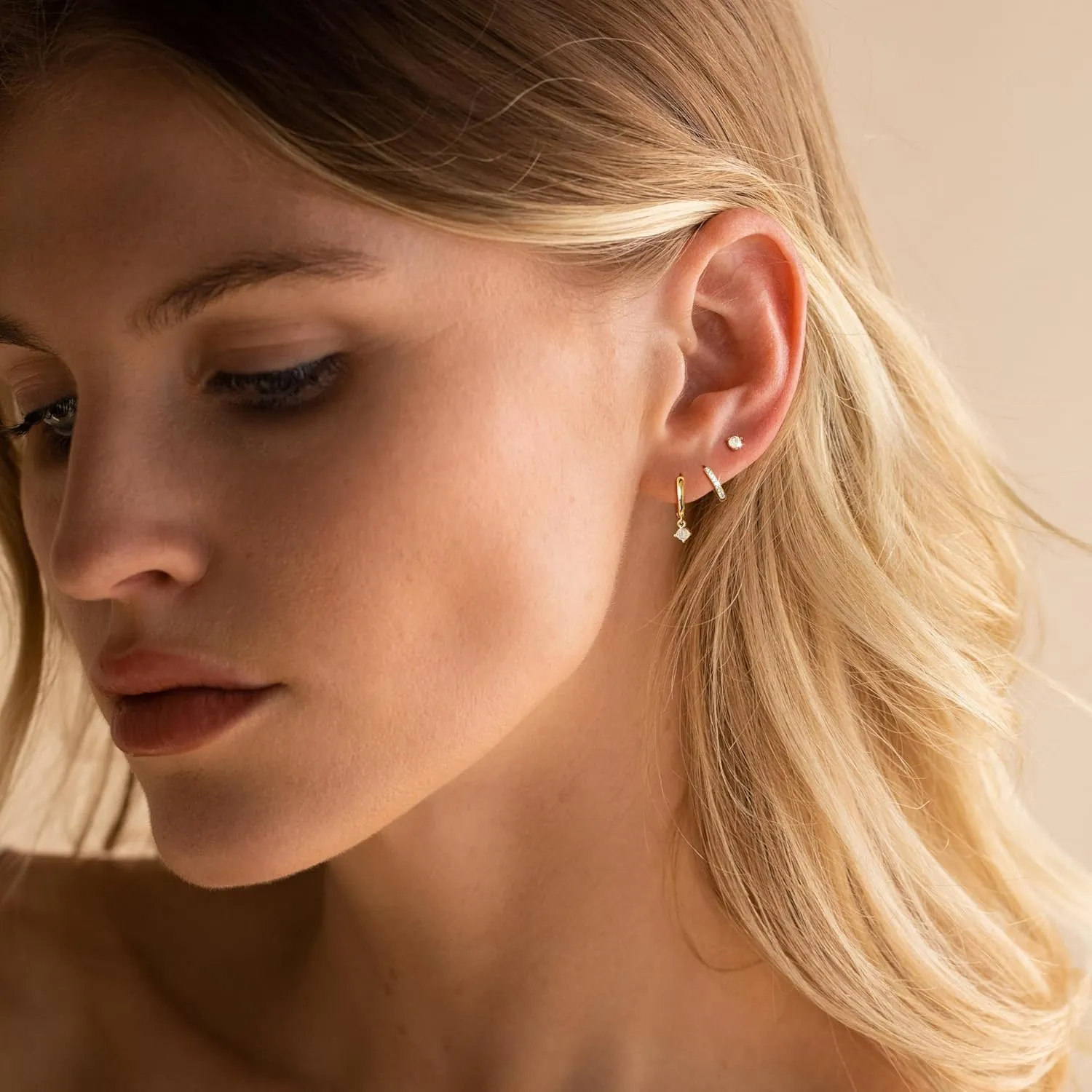 3 Pairs Gold Hoop Earrings Set: Dainty Stud Earrings Trendy Small 14K Gold Plated Hypoallergenic Dangle Cartilage Huggie Hoop Earrings for Women Gold Jewelry for Women Gifts