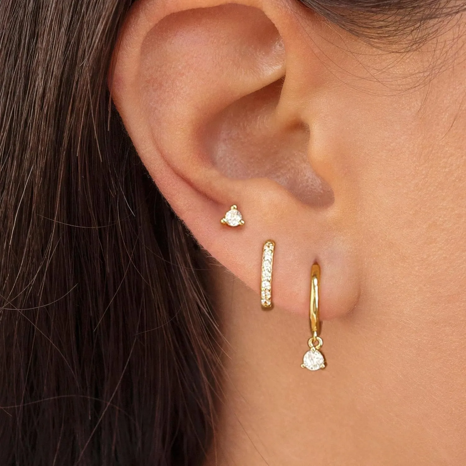 3 Pairs Gold Hoop Earrings Set: Dainty Stud Earrings Trendy Small 14K Gold Plated Hypoallergenic Dangle Cartilage Huggie Hoop Earrings for Women Gold Jewelry for Women Gifts