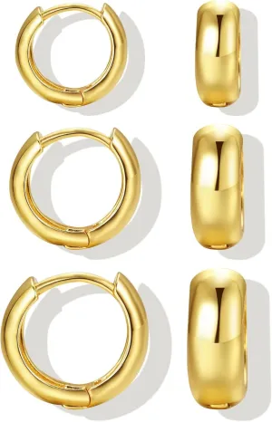 3 Pairs Round Hoop Earrings Set for Women Men,Dainty Gold Plated Twisted Round Small Chunky Hoop Earrings Cute Huggie Earrings Minimalist Jewelry