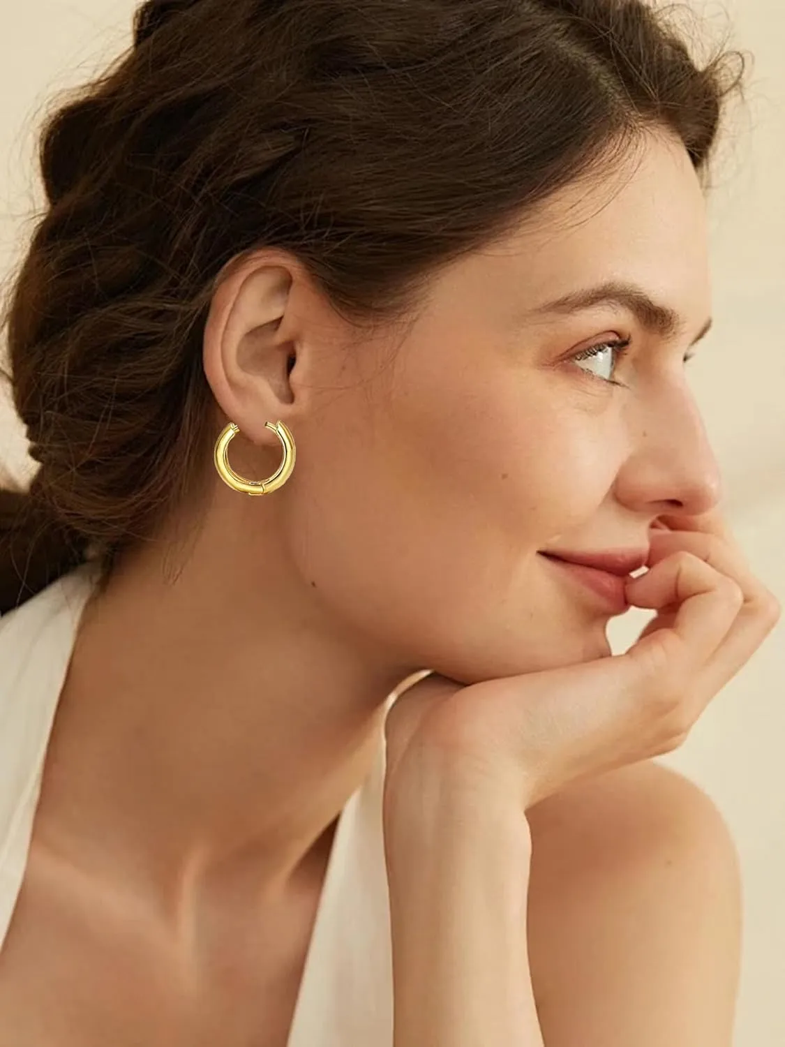 3 Pairs Round Hoop Earrings Set for Women Men,Dainty Gold Plated Twisted Round Small Chunky Hoop Earrings Cute Huggie Earrings Minimalist Jewelry