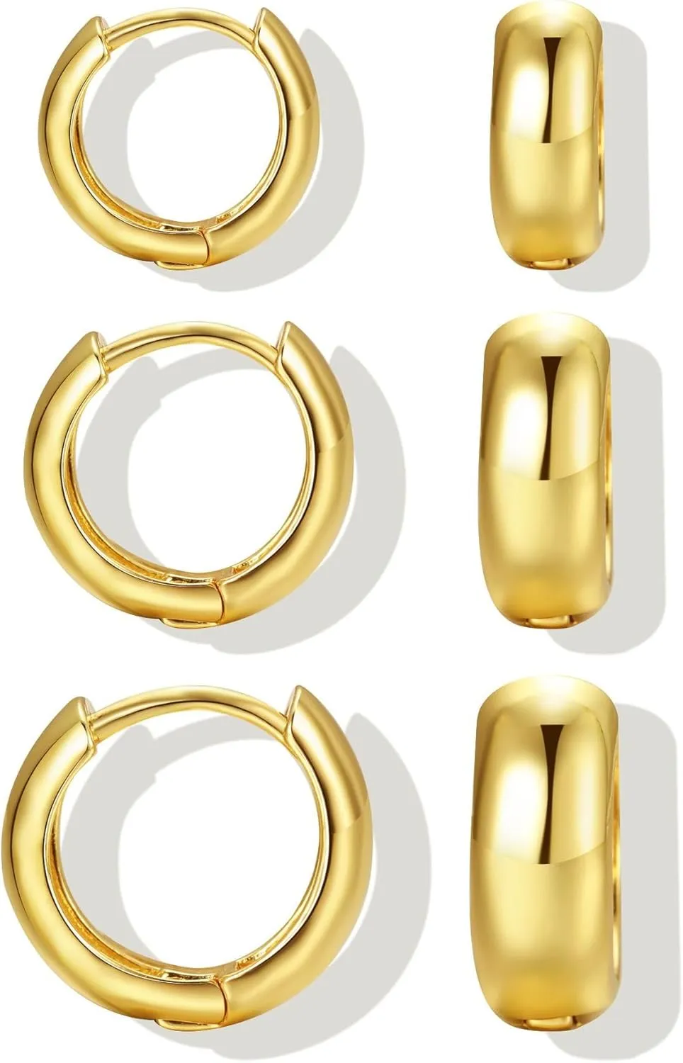 3 Pairs Round Hoop Earrings Set for Women Men,Dainty Gold Plated Twisted Round Small Chunky Hoop Earrings Cute Huggie Earrings Minimalist Jewelry