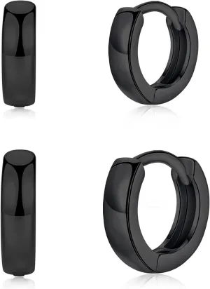3 Pairs Small Hoop Earrings for Women Men, Sterling Silver Post Sleeper Cartilage Huggie Earring Set, 3mm in Width, Diameter in 8mm 10mm 12mm