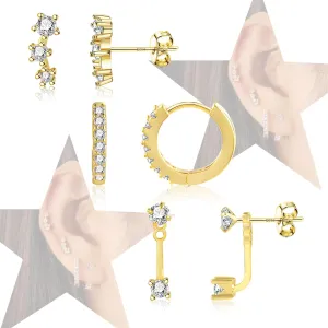 3 Pairs Sterling Silver Earrings for Women Trendy Silver Stud Hoop Earrings Stacks for Multiple Piercing Dainty Cartilage Huggie Hoop Earrings Hypoallergenic Small Cubic Zirconia Stud Hoop Earrings Set