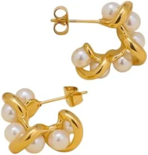 316L Stainless Steel Weave Geometric Pearl Stud Earrings For Women Vintage Trendy Sweet Elegant Anniversary Jewelry Gift jewelry gift