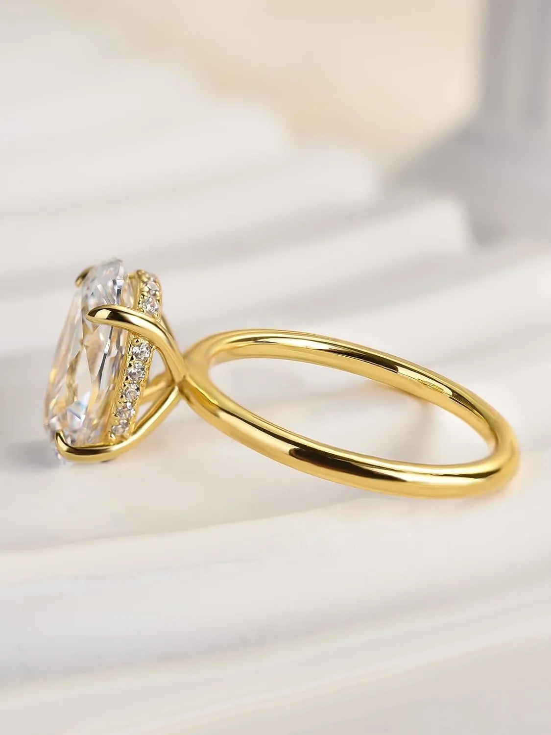 3.5 Carat Elongated Oval Cut Engagement Ring for Women Gold Plated 925 Sterling Silver Simulated Diamond Promise Ring