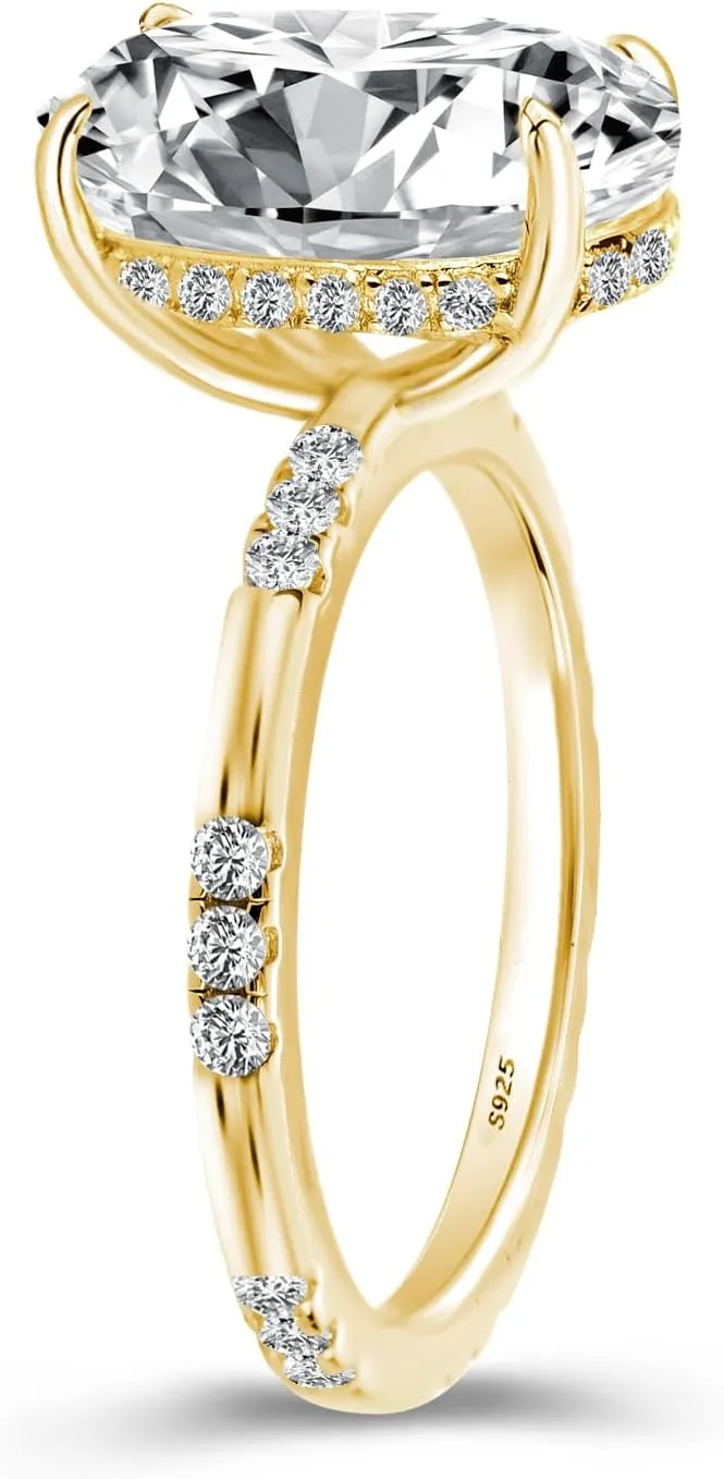 3.5 Carat Elongated Oval Cut Engagement Ring for Women Gold Plated 925 Sterling Silver Simulated Diamond Promise Ring