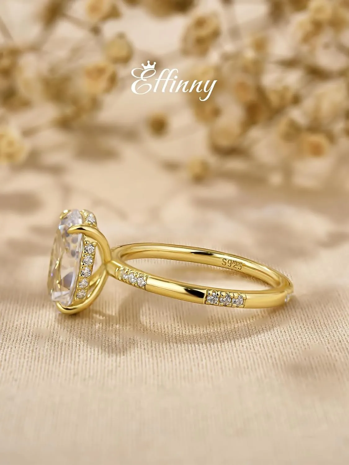 3.5 Carat Elongated Oval Cut Engagement Ring for Women Gold Plated 925 Sterling Silver Simulated Diamond Promise Ring