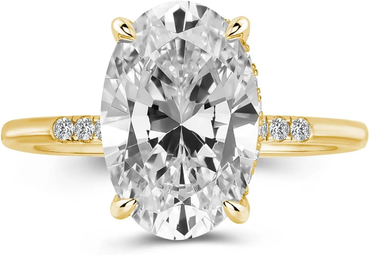 3.5 Carat Elongated Oval Cut Engagement Ring for Women Gold Plated 925 Sterling Silver Simulated Diamond Promise Ring