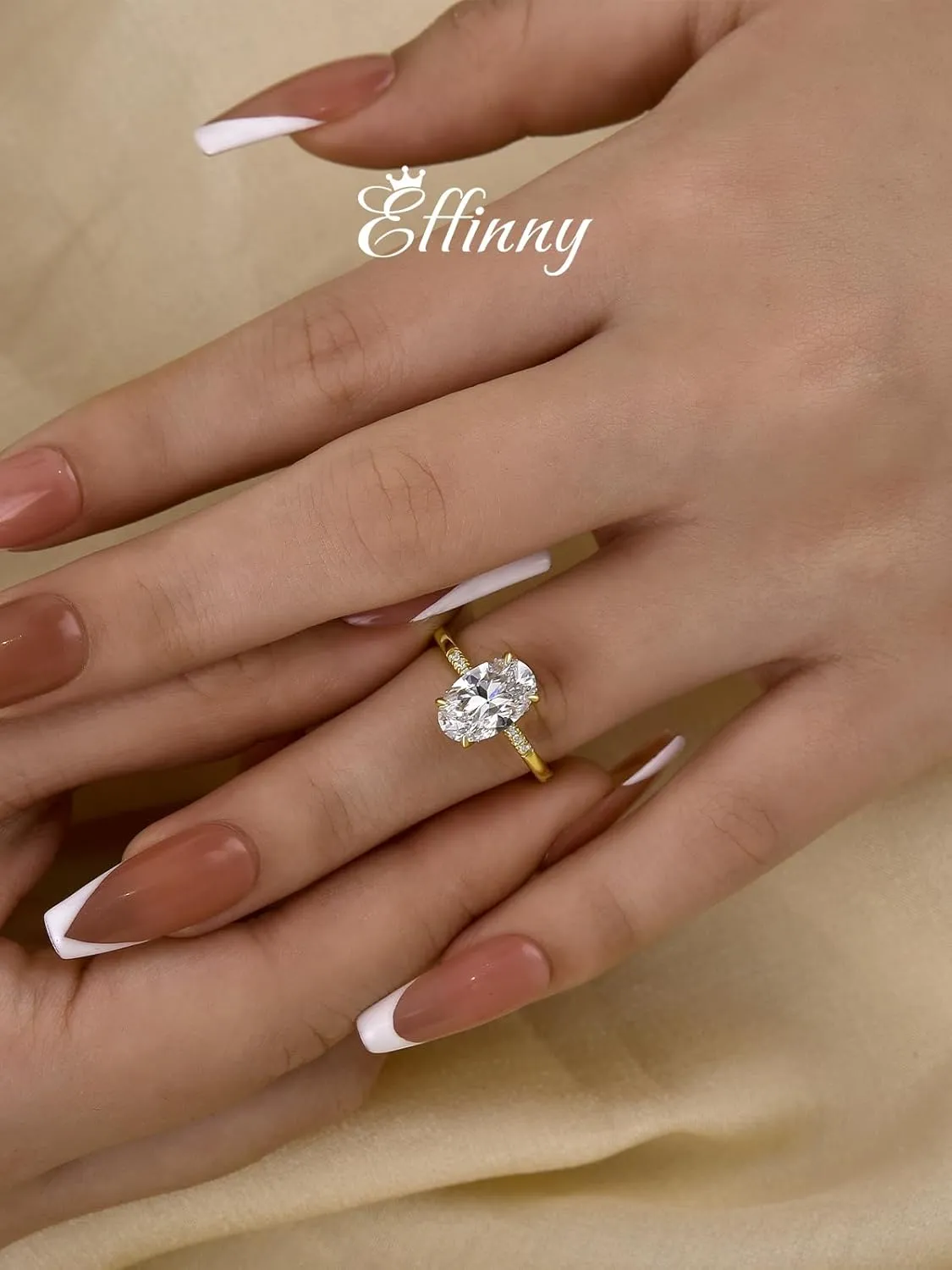 3.5 Carat Elongated Oval Cut Engagement Ring for Women Gold Plated 925 Sterling Silver Simulated Diamond Promise Ring