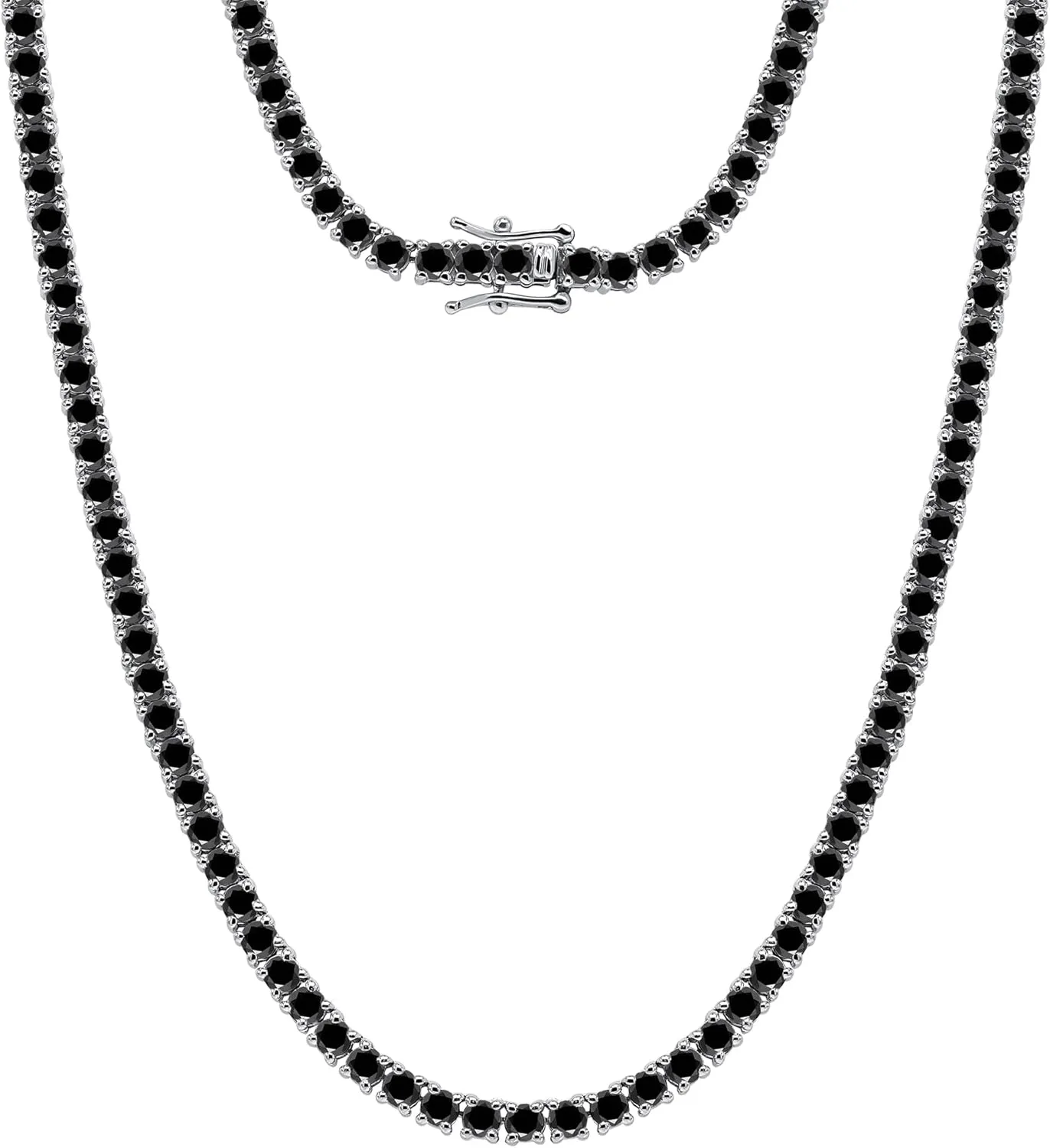 3MM-4MM Black Onyx Tennis Necklace in 14K White Plated 925 Sterling Silver For Women & Men Jewelry (VVS1-VVS2 Clarity, Black Color)