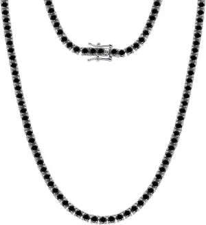 3MM-4MM Black Onyx Tennis Necklace in 14K White Plated 925 Sterling Silver For Women & Men Jewelry (VVS1-VVS2 Clarity, Black Color)