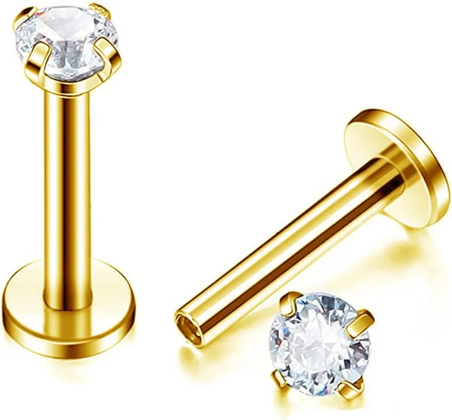 3Pairs 18g Round CZ Labret Cartilage Tragus Monroe Lip Nose Helix Studs Earrings for Women Men Stainless Steel Cubic Zirconia Huggie Tiny Small Mini Stud Fashion Piercing Jewelry Gifts