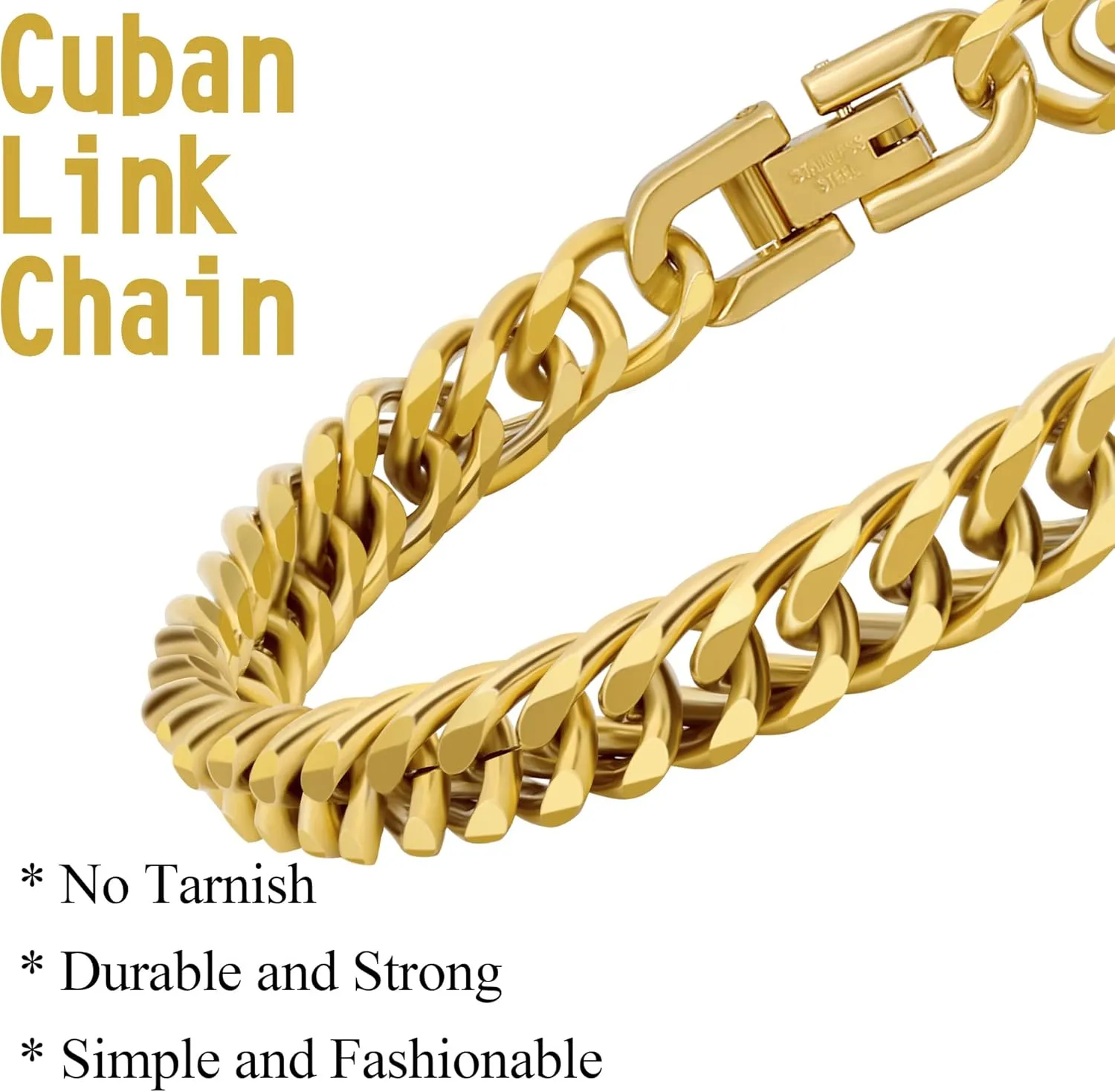 3PCS Cuban Link Figaro Bracelet Necklace, Silver Gold Black Sturdy 316L Stainless Steel Cuban Link Figaro Chain for Men Jewelry Set with Gift Message Card 8mm, 7/8/9 Inches