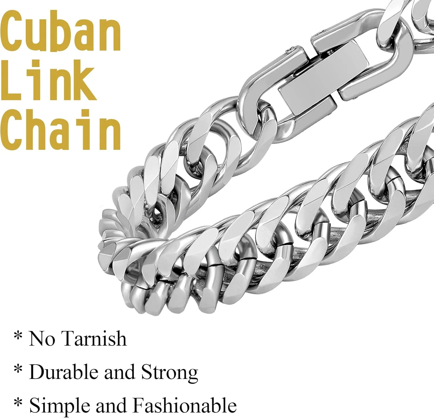 3PCS Cuban Link Figaro Bracelet Necklace, Silver Gold Black Sturdy 316L Stainless Steel Cuban Link Figaro Chain for Men Jewelry Set with Gift Message Card 8mm, 7/8/9 Inches