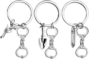 3pcs Partners in Crime Keyrings Best Friends Friendship Keychain Set Handcuff Jewelry BFF Token Sisters Gifts for Birthday Chirstmas Graduation Thanksgiving Day, Silver