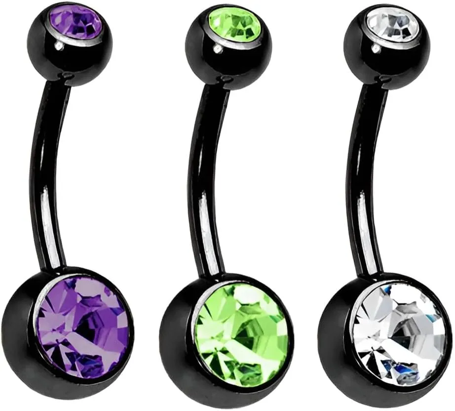 3PCS Silvery Sphere 1.6mm(14G) Navel Belly Studs Belly Button Rings Body Piercing Barbells Piercing Jewelry Titanium Steel Surgical Steel Stainless Steel 23mm,With Colour/Lake Blue/Blue Zircon