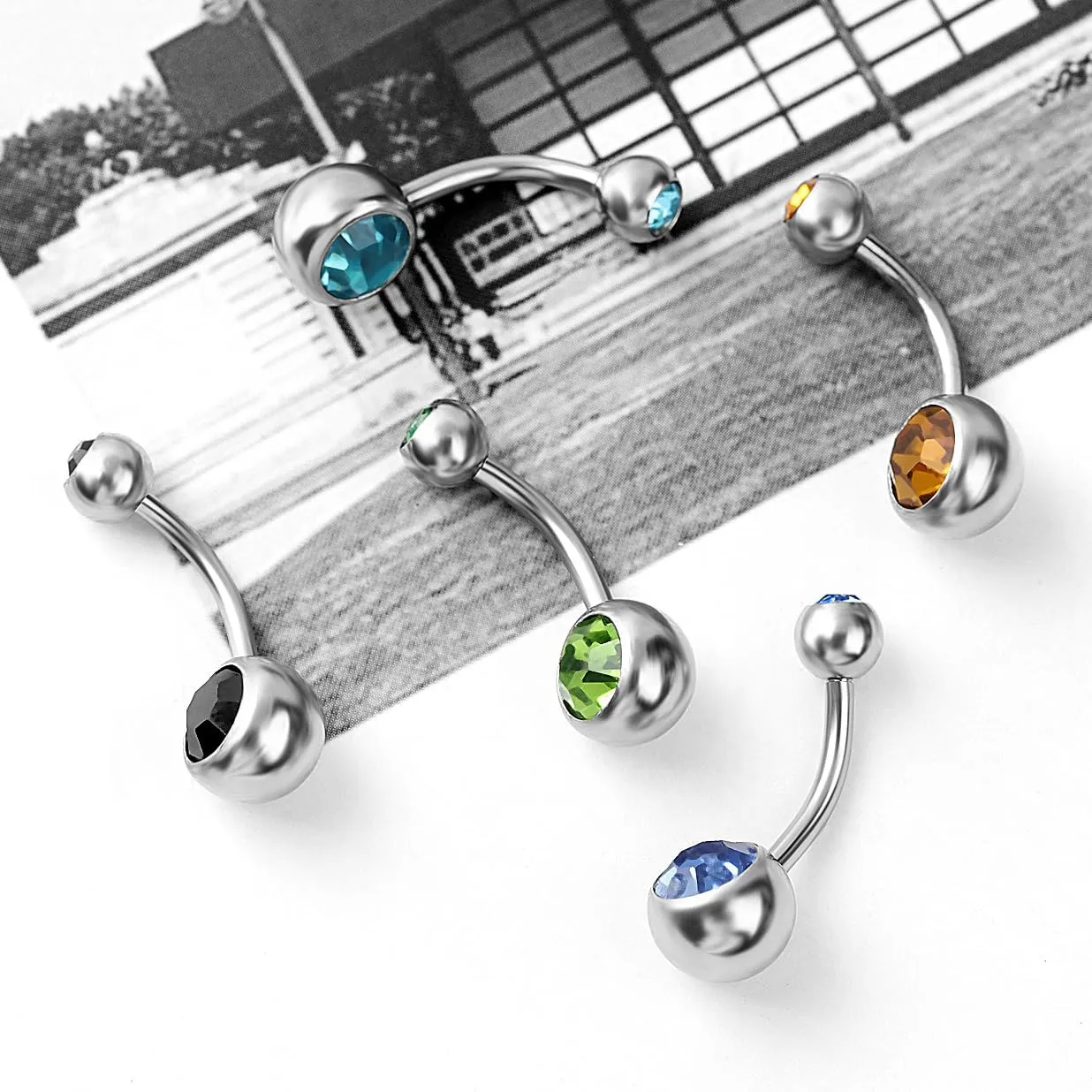3PCS Silvery Sphere 1.6mm(14G) Navel Belly Studs Belly Button Rings Body Piercing Barbells Piercing Jewelry Titanium Steel Surgical Steel Stainless Steel 23mm,With Colour/Lake Blue/Blue Zircon