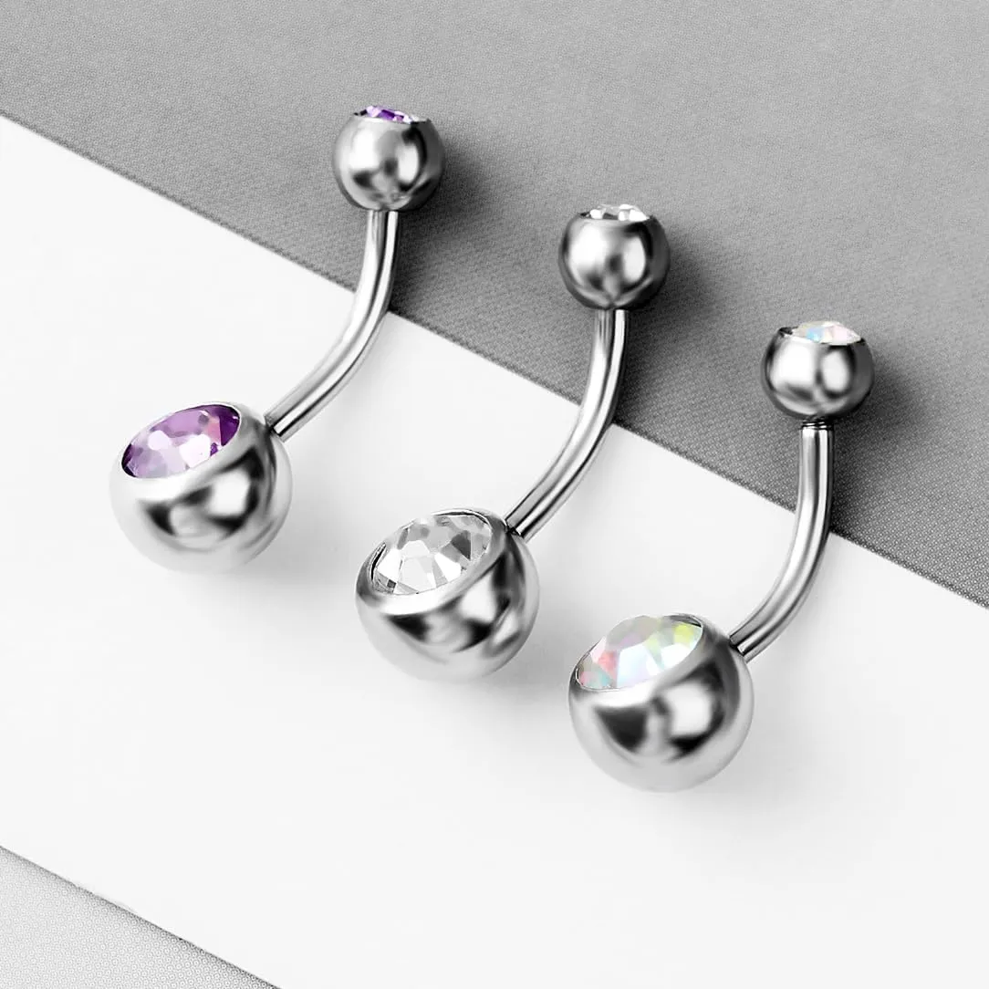 3PCS Silvery Sphere 1.6mm(14G) Navel Belly Studs Belly Button Rings Body Piercing Barbells Piercing Jewelry Titanium Steel Surgical Steel Stainless Steel 23mm,With Colour/Lake Blue/Blue Zircon