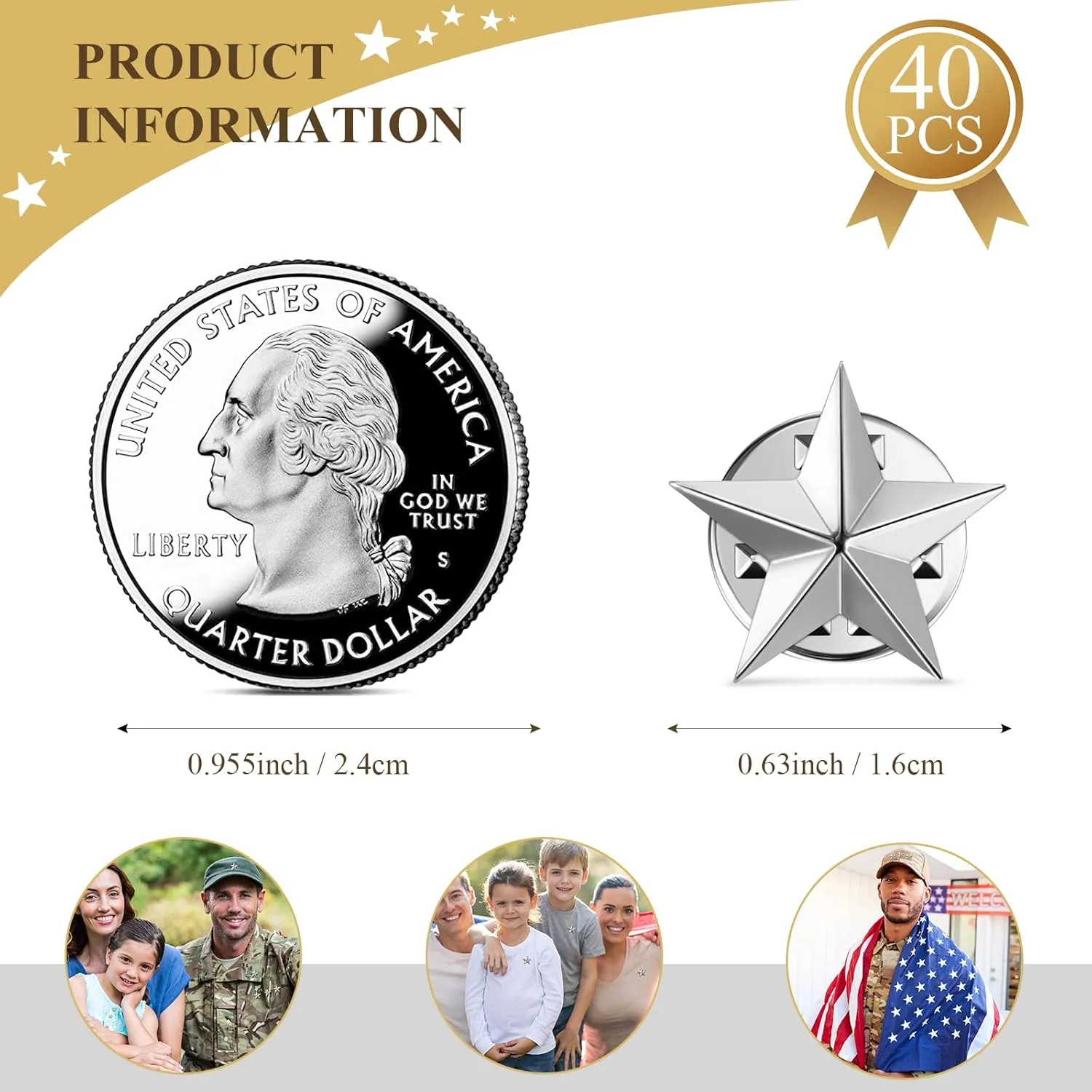40 Pieces Star Badge Lapel Pin for 4th of July Memorial Independence Day Celebration Veterans Day Party Labor Theme Party Costume Decorations