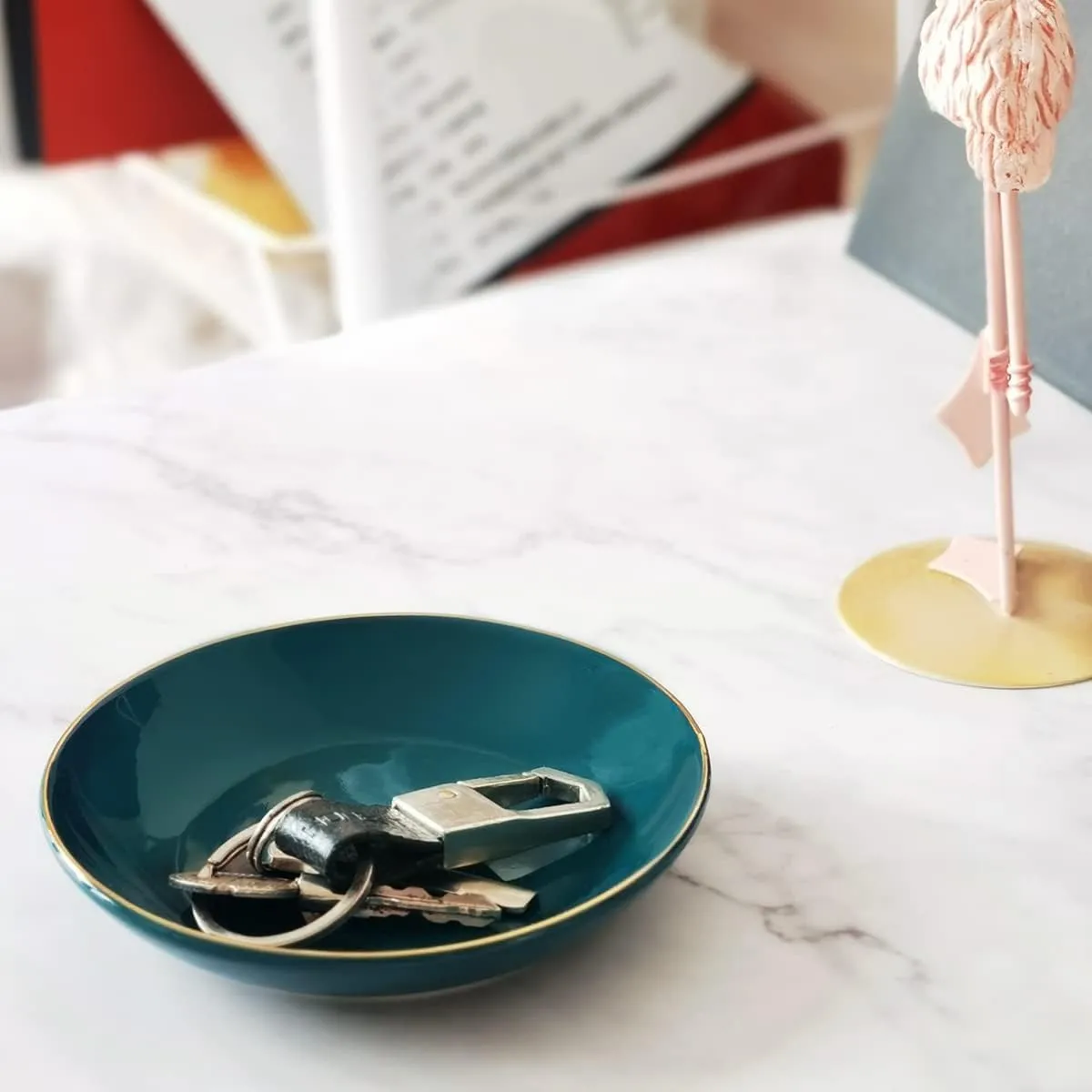 4.75" Ceramic Jewelry Tray, Small Ring Dish Holder Trinket Tray, Catch All Trays for Ring Earring Necklace Key, Christmas Gifts for Women Girls, Green