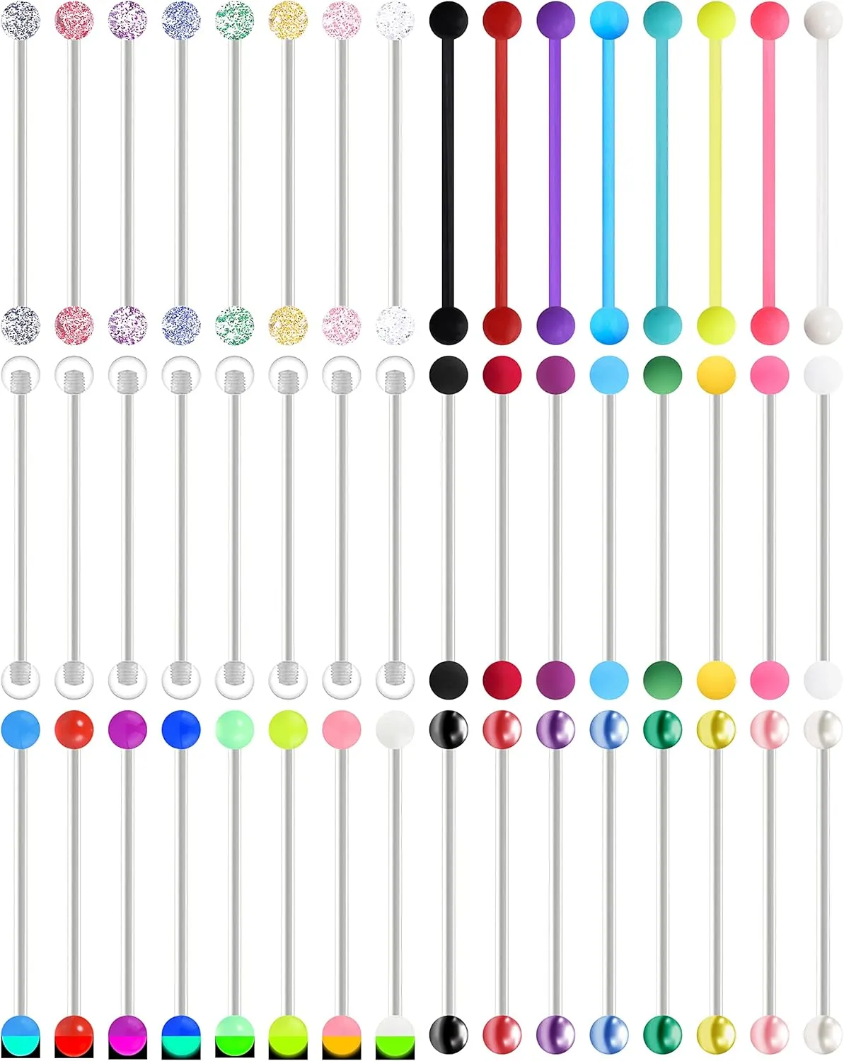 48Pcs 14G Acrylic Industrial Barbell Earrings for Women Men Cartilage Helix Body Piercing Jewelry 38mm 1&1/2 Inch Piercing Bar