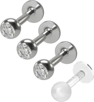 4pcs 14g Labret 5mm CZ Crystal Monroe Lip Rings Stud Earrings Piercing Jewelry (choose Length)