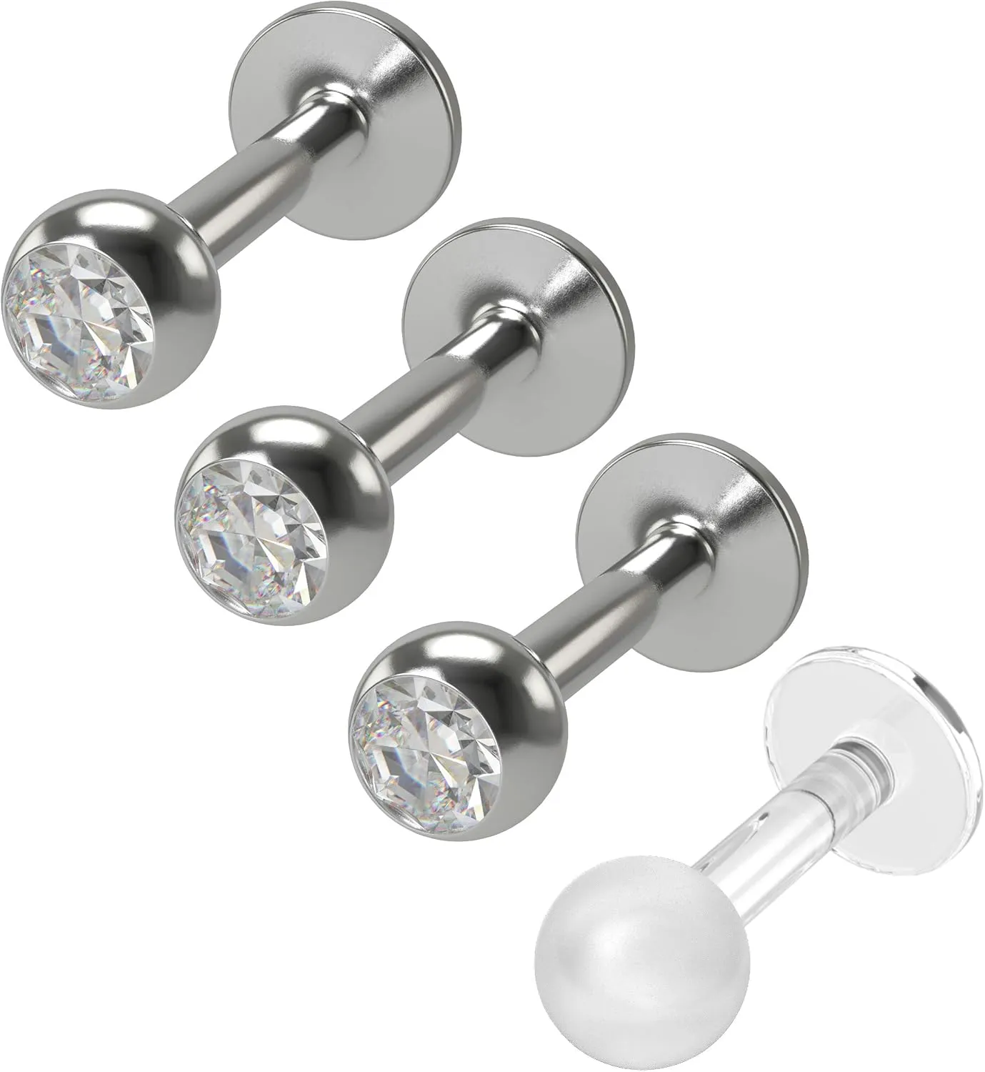 4pcs 14g Labret 5mm CZ Crystal Monroe Lip Rings Stud Earrings Piercing Jewelry (choose Length)