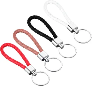 4pcs Braided Leather Keychain, Leather Keychain for Men, Handwoven Braided Keychains for Home Car Keys, Woven Strap Keychains Accessories for Men Women Birthday Christmas Gifts
