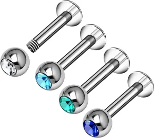 4PCS Surgical Steel Labret 14g 4mm Crystal Ball Monroe Tragus Vertical Labret Earrings Piercing Jewelry Pick Size and Color