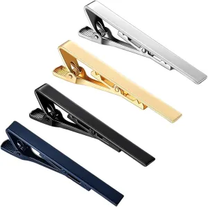 4Pcs Tie Clips for Men Elegant Metal Necktie Bar Pinch Clasp Wedding Party Gift, Suitable for Anniversaries and Everyday Life