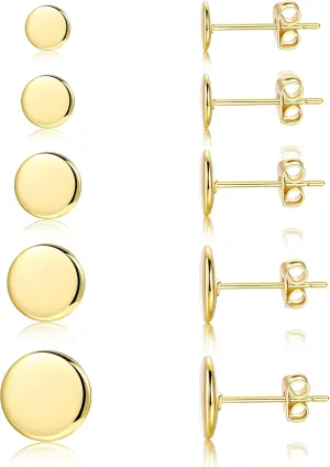 5 Pairs 14K Gold Stud Earrings for Women, Hypoallergenic Cartilage Earring Sets for Multiple Piercing, Premium Cubic Zirconia Studs for Women