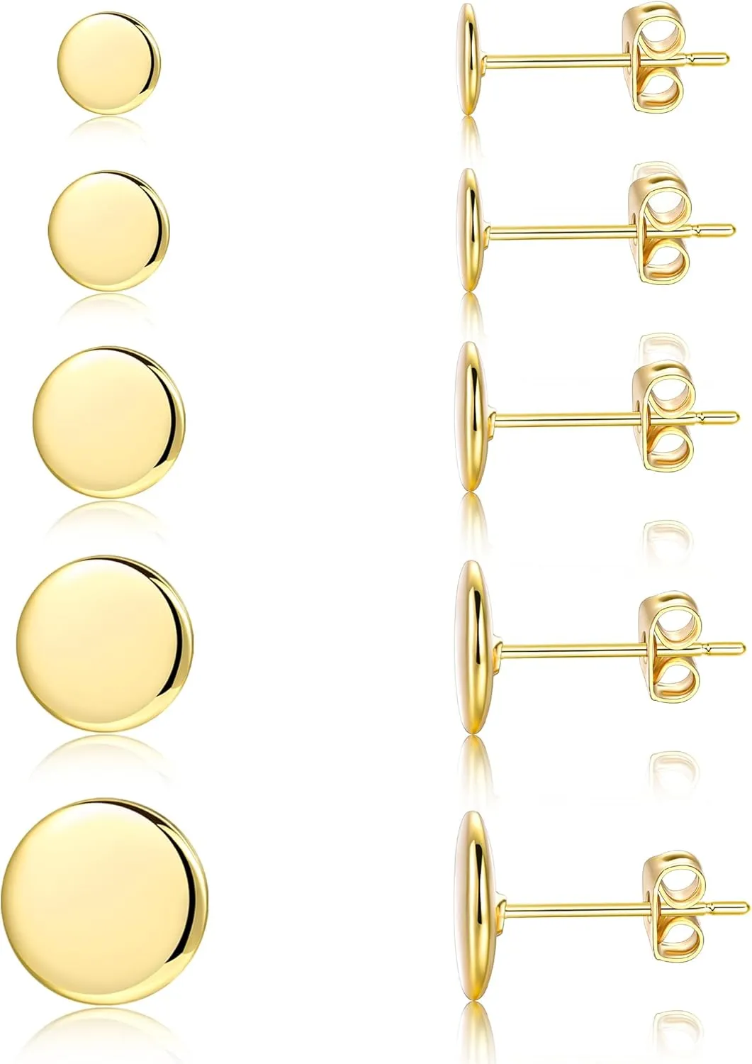 5 Pairs 14K Gold Stud Earrings for Women, Hypoallergenic Cartilage Earring Sets for Multiple Piercing, Premium Cubic Zirconia Studs for Women