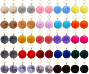 50PC Colorful Pom Poms Keychains Fluffy Puff Ball Keyrings for Girls Women Pendant Accessories(25 colors)