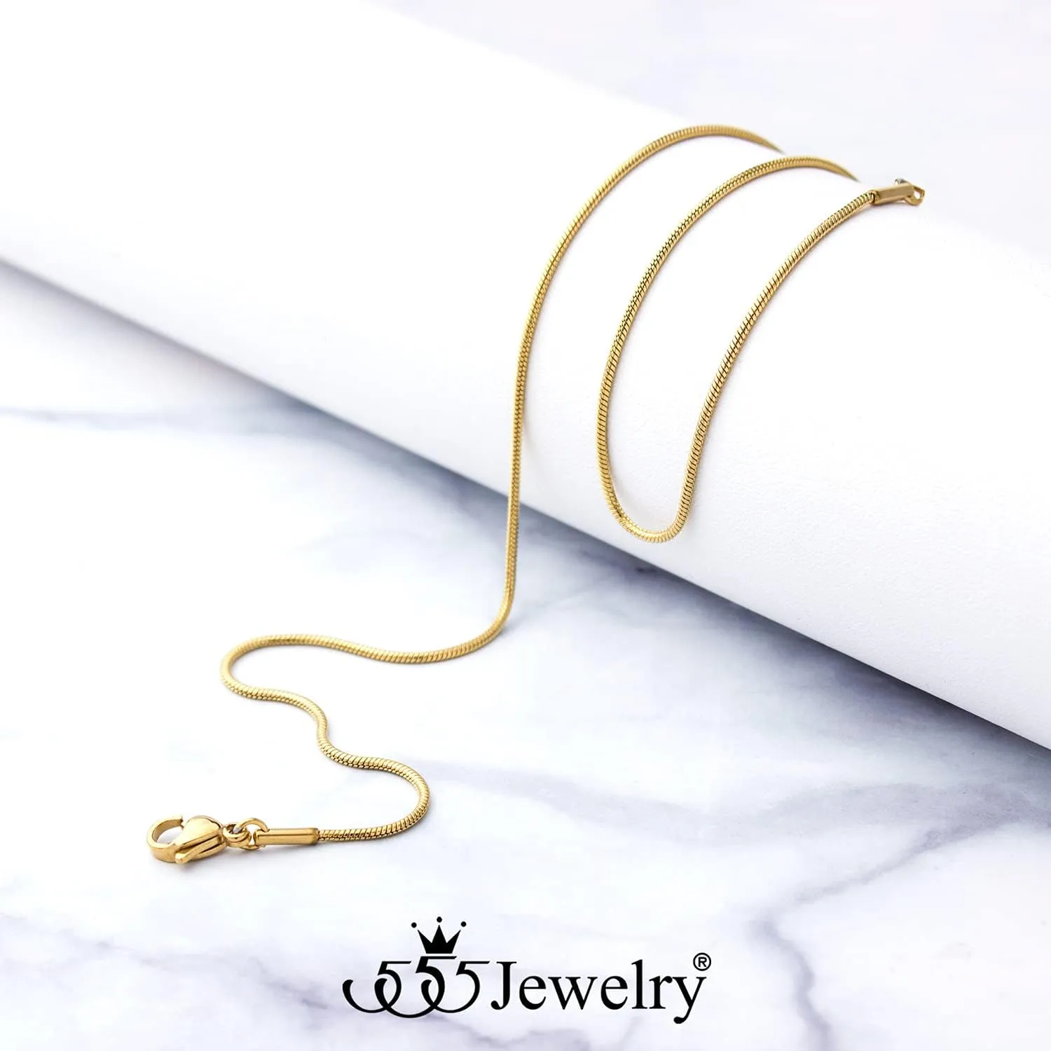 555Jewelry 1.2mm Stainless Steel Snake Chain Necklace for Men & Women, 16-28 Inch