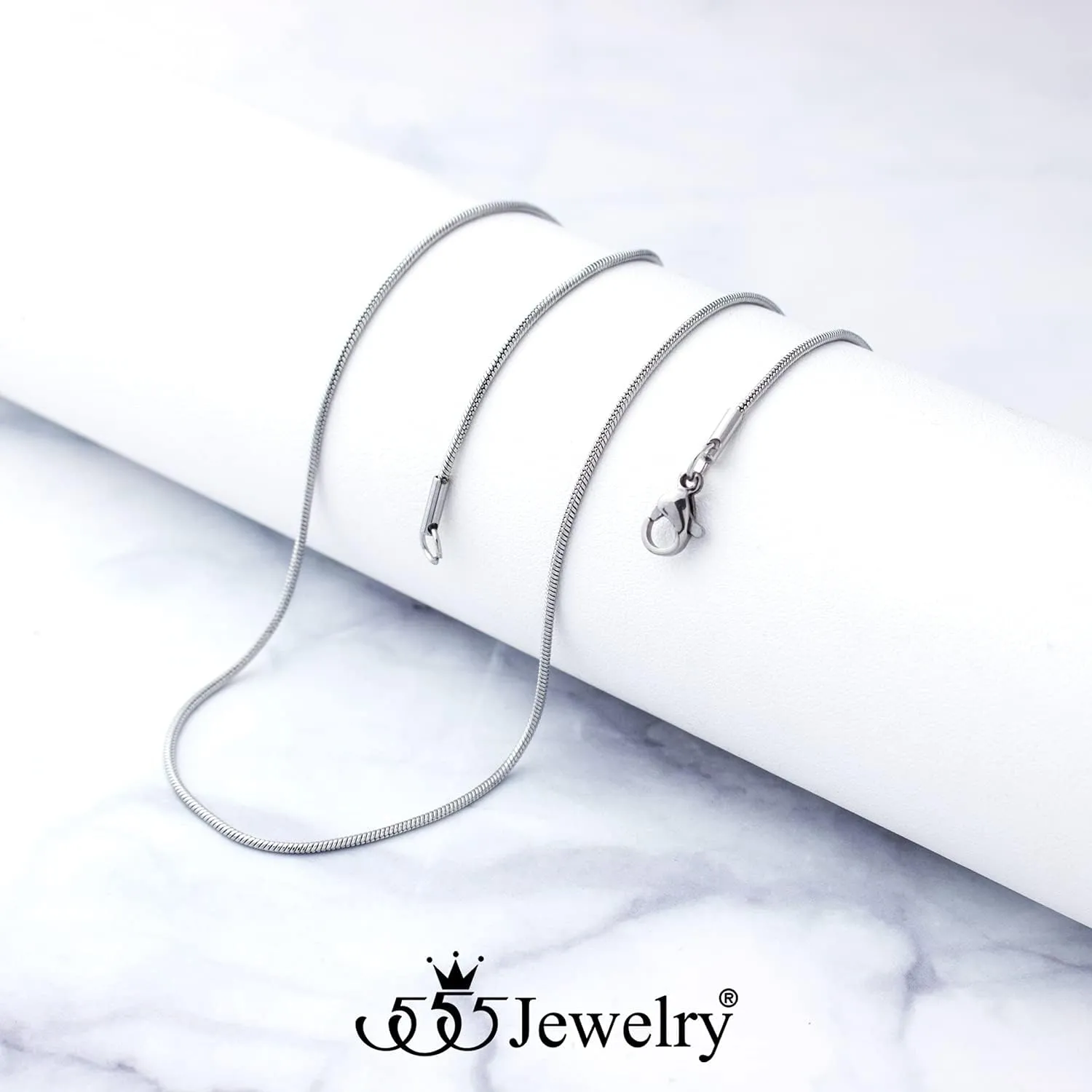555Jewelry 1.2mm Stainless Steel Snake Chain Necklace for Men & Women, 16-28 Inch