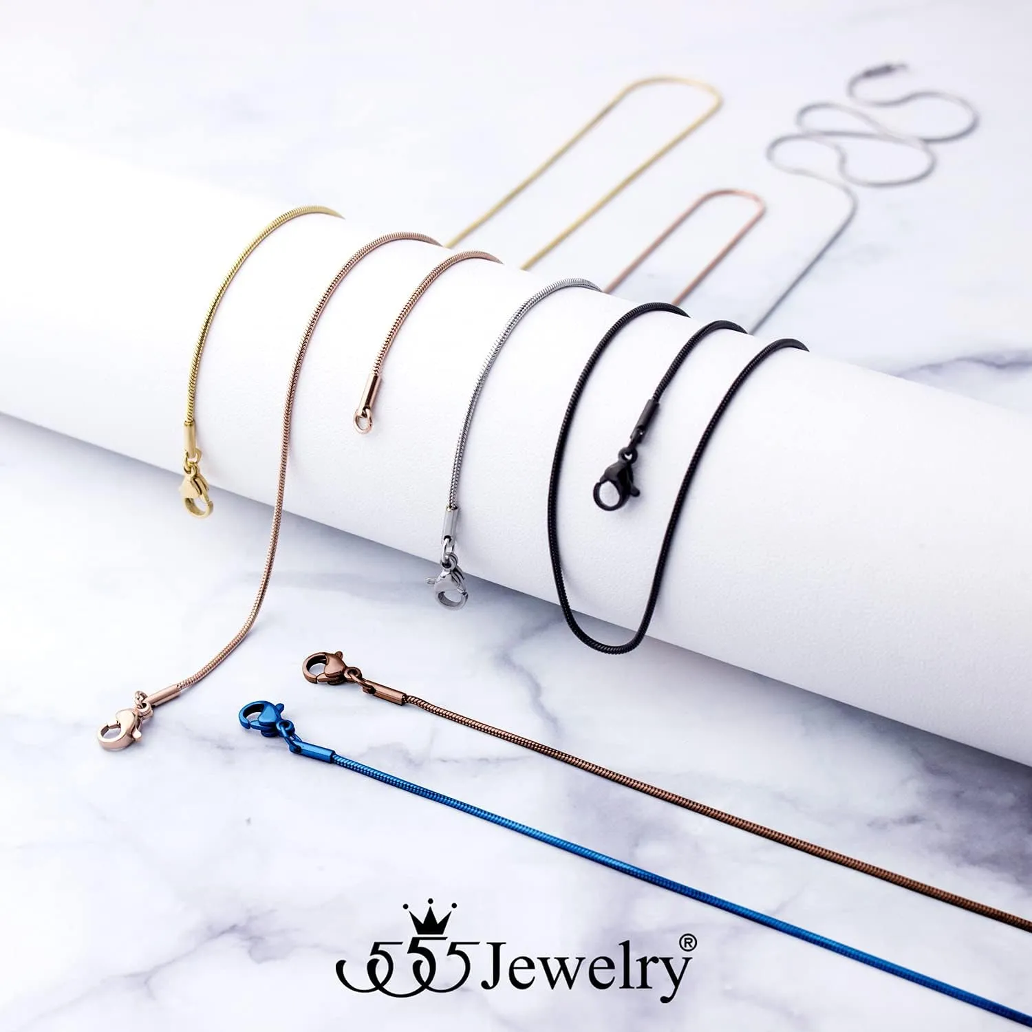 555Jewelry 1.2mm Stainless Steel Snake Chain Necklace for Men & Women, 16-28 Inch