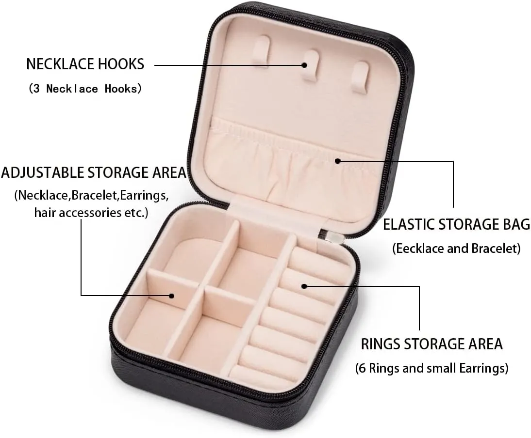5pack/PU Leather Travel Jewelry Case, Mini Jewelry Box, Small Jewelry Organizer Portable Display Storage Case for Rings Earrings Necklace Bracelet Bangle,Gifts for Girls Women (Black)