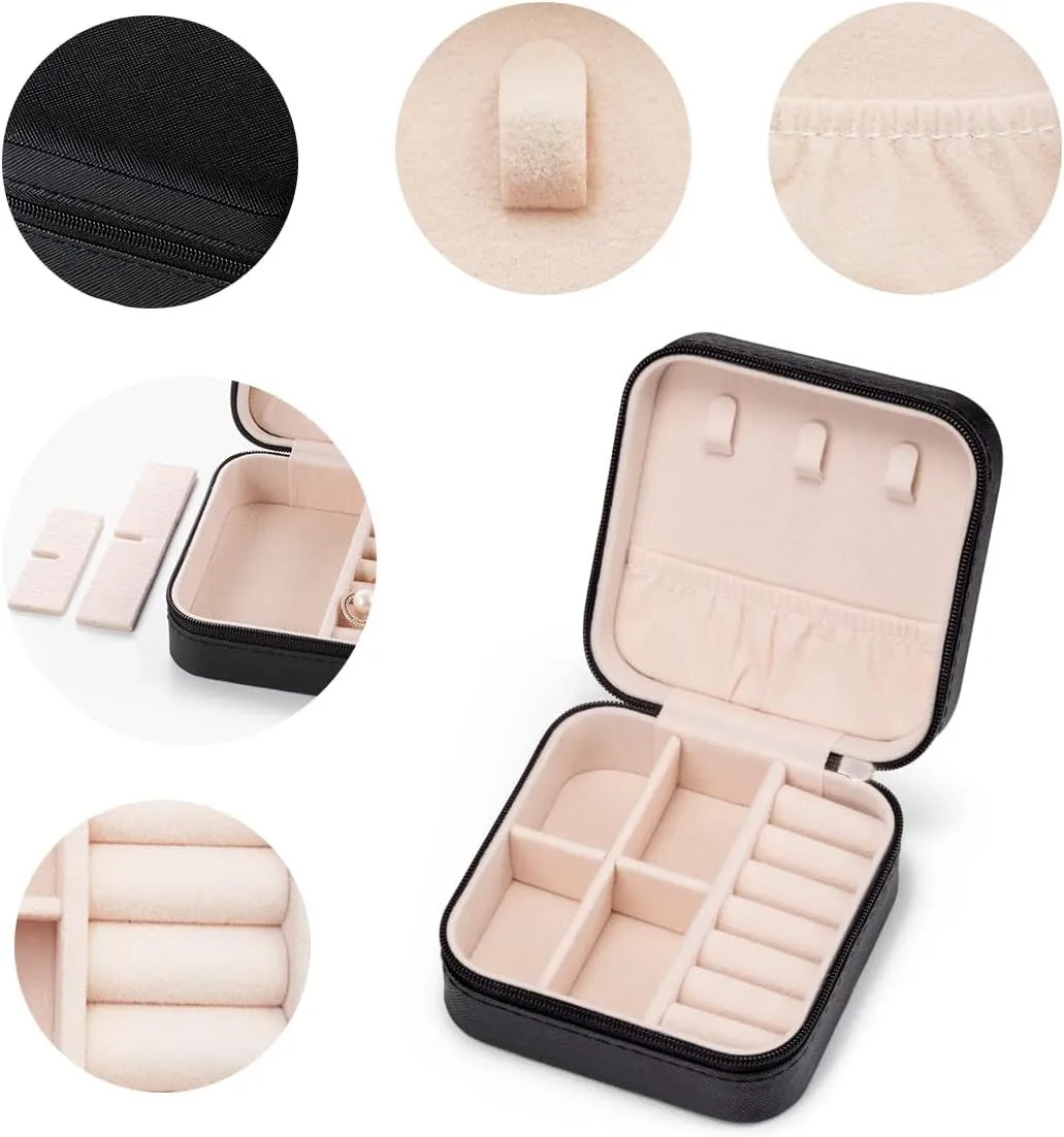 5pack/PU Leather Travel Jewelry Case, Mini Jewelry Box, Small Jewelry Organizer Portable Display Storage Case for Rings Earrings Necklace Bracelet Bangle,Gifts for Girls Women (Black)