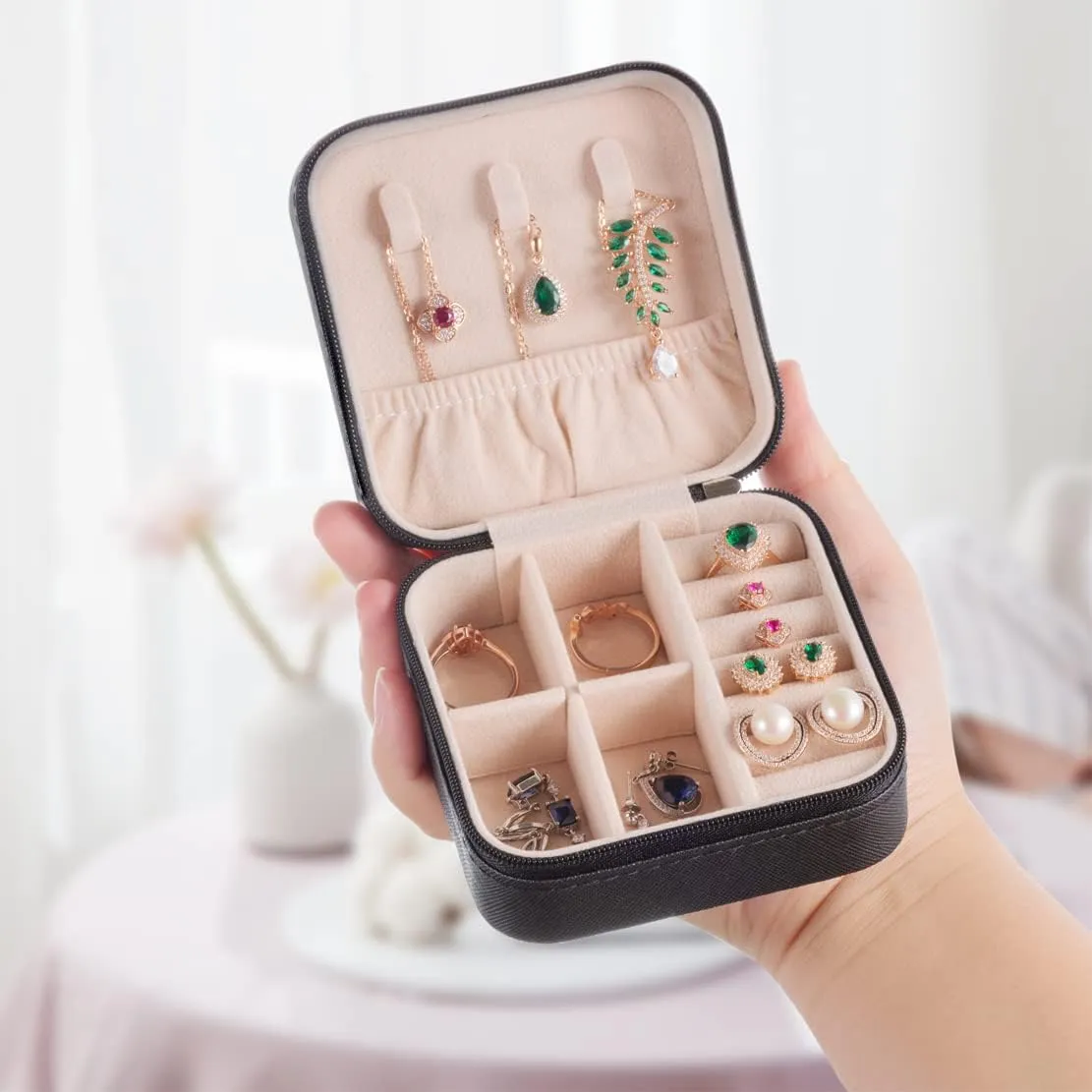 5pack/PU Leather Travel Jewelry Case, Mini Jewelry Box, Small Jewelry Organizer Portable Display Storage Case for Rings Earrings Necklace Bracelet Bangle,Gifts for Girls Women (Black)