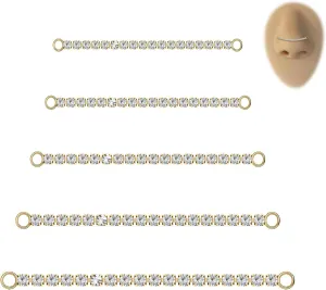 5PCS Nose Chain Surgical Steel Across Top Nose Piercing Jewelry - Double Nostril Bridge Jewelry for Women & Men, Black, Gold, Silver