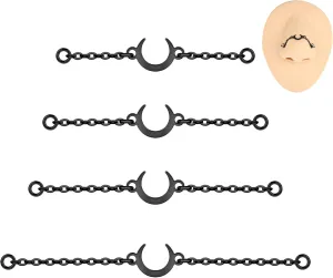 5PCS Nose Chain Surgical Steel Across Top Nose Piercing Jewelry - Double Nostril Bridge Jewelry for Women & Men, Black, Gold, Silver
