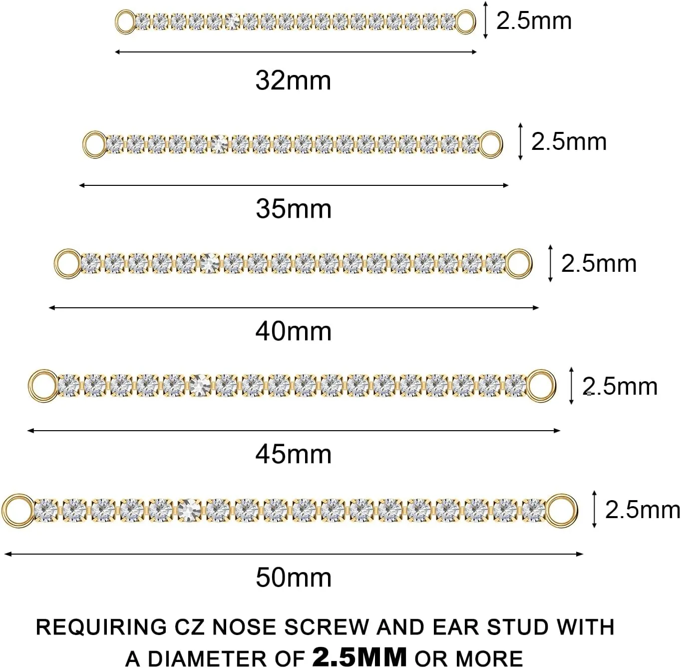 5PCS Nose Chain Surgical Steel Across Top Nose Piercing Jewelry - Double Nostril Bridge Jewelry for Women & Men, Black, Gold, Silver