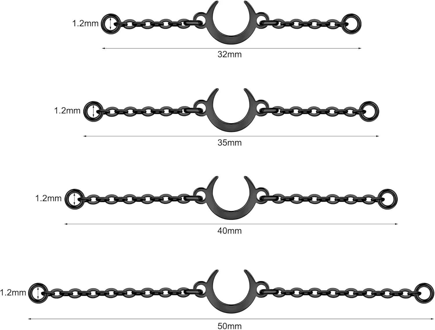 5PCS Nose Chain Surgical Steel Across Top Nose Piercing Jewelry - Double Nostril Bridge Jewelry for Women & Men, Black, Gold, Silver
