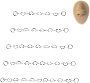 5PCS Nose Chain Surgical Steel Across Top Nose Piercing Jewelry - Double Nostril Bridge Jewelry for Women & Men, Black, Gold, Silver