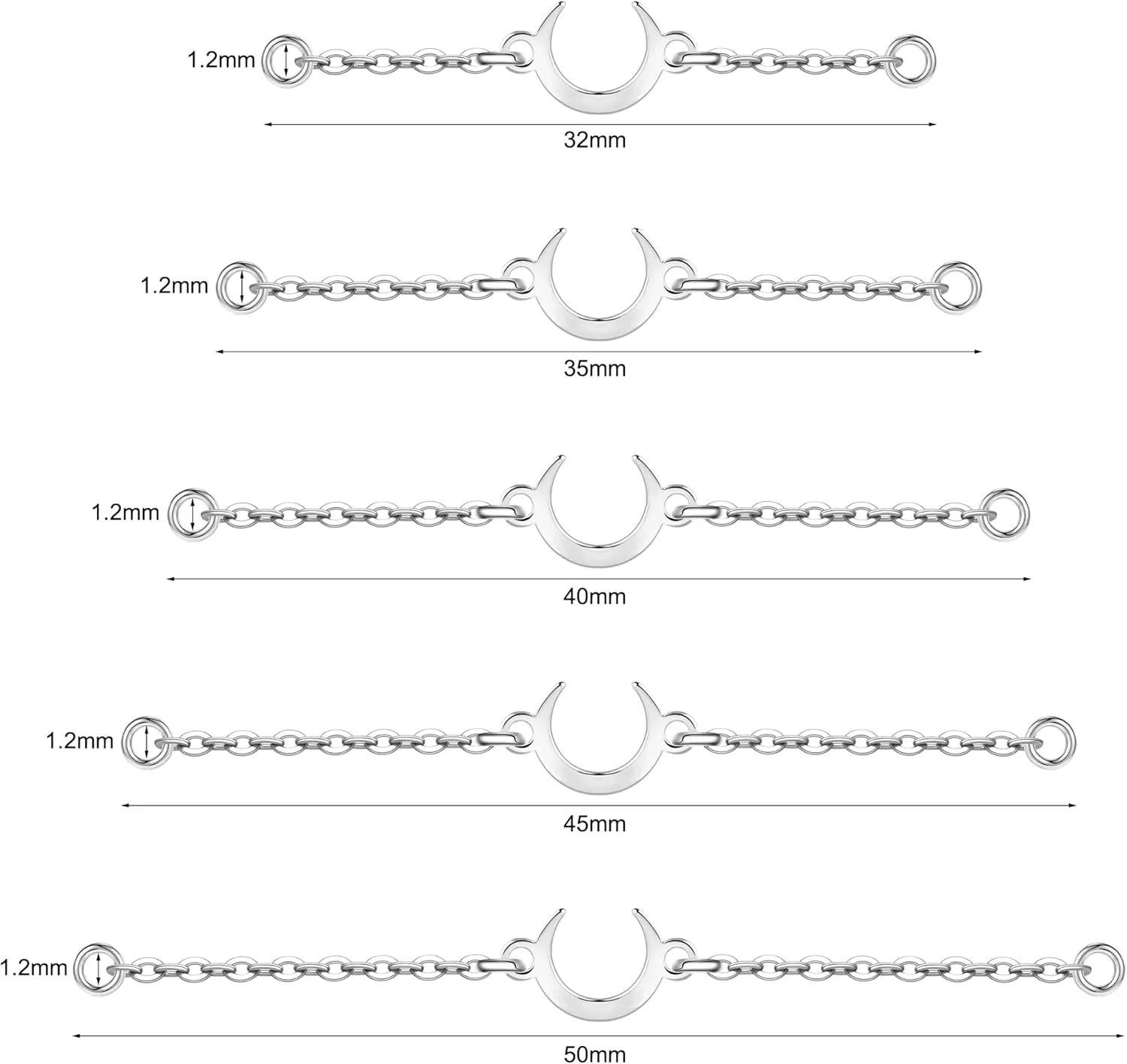 5PCS Nose Chain Surgical Steel Across Top Nose Piercing Jewelry - Double Nostril Bridge Jewelry for Women & Men, Black, Gold, Silver