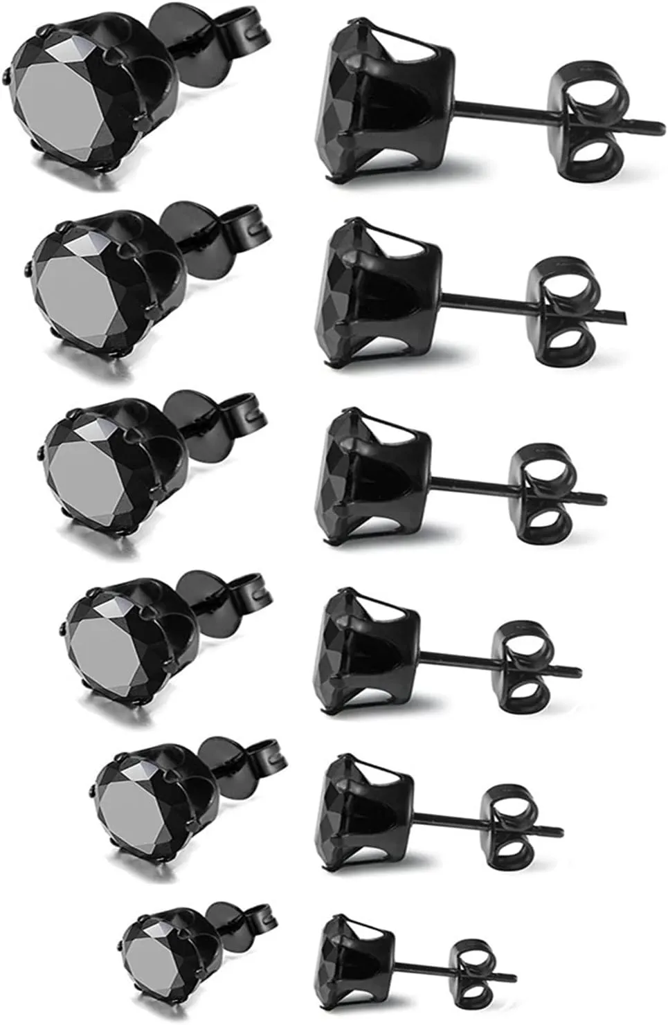 6 Pairs Earring Studs square Round Cubic Zirconia Earring Studs Set Big Clear CZ Studs Earrings for Women Girl Hypoallergenic 316L Stainless Steel 3-8mm Beautiful Different size Top