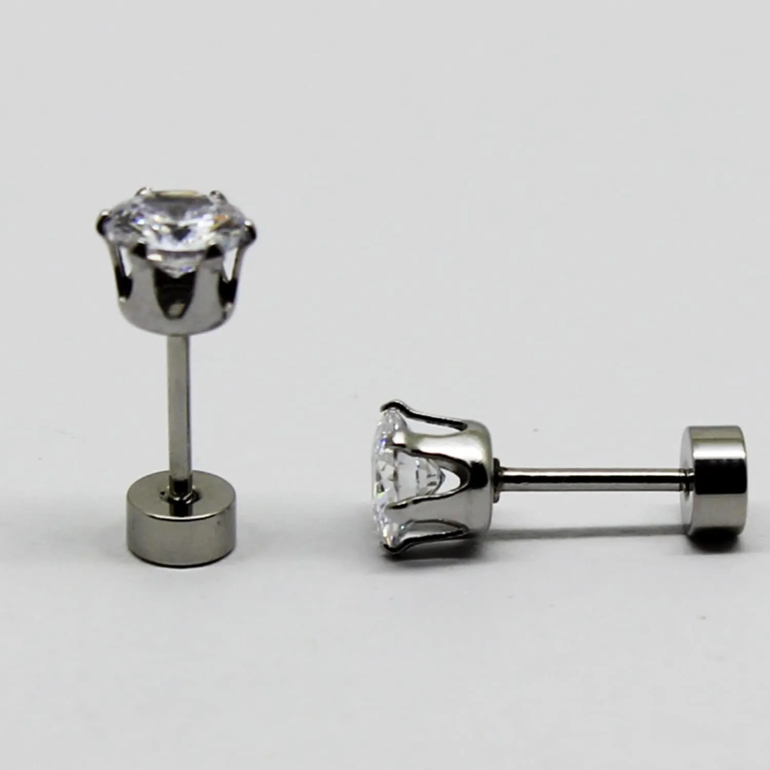 6 Pairs Earring Studs square Round Cubic Zirconia Earring Studs Set Big Clear CZ Studs Earrings for Women Girl Hypoallergenic 316L Stainless Steel 3-8mm Beautiful Different size Top