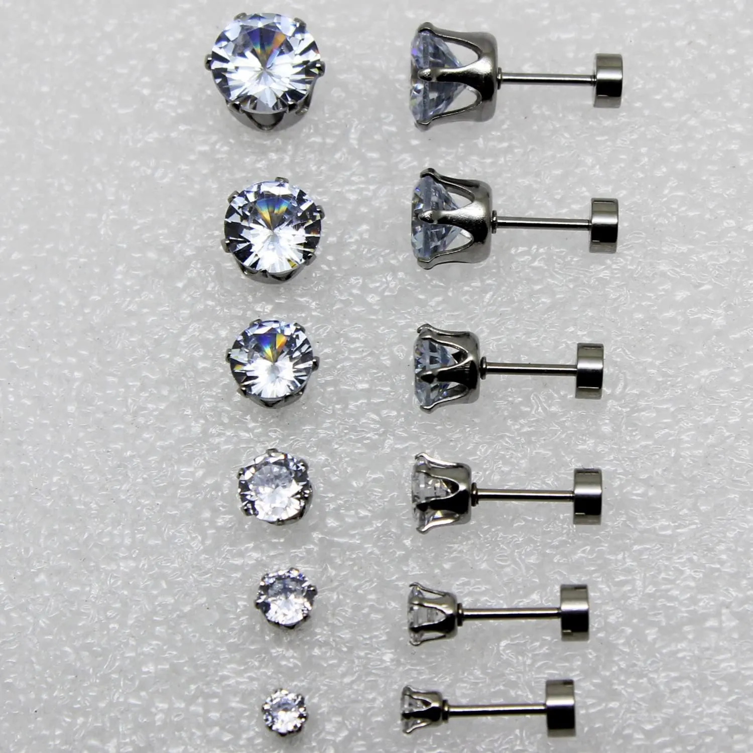 6 Pairs Earring Studs square Round Cubic Zirconia Earring Studs Set Big Clear CZ Studs Earrings for Women Girl Hypoallergenic 316L Stainless Steel 3-8mm Beautiful Different size Top